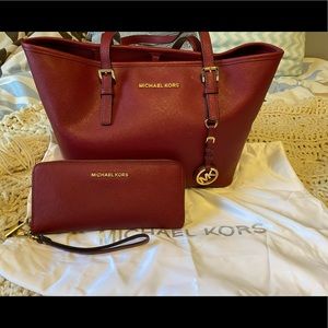 Michael Kors Purse and Wallet Combo - Cherry